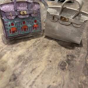 Elegant Women's Mini Handbag bag charm set - Purple and Gray